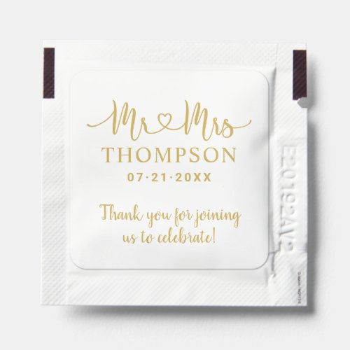 Mr and Mrs Gold Heart Script Personalized Wedding Hand Sanitizer Packet