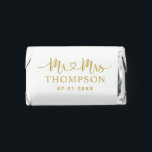Mr and Mrs Gold Heart Script Personalized Wedding Hershey's Miniatures<br><div class="desc">Elegant custom wedding Hershey's Chocolate Miniatures candy favors include a modern and minimal "Mr and Mrs" design in heart calligraphy script featuring a monogram of the married couple's last name and wedding date in stylish text that can be personalized. The back includes a simple and sweet thank you message to...</div>