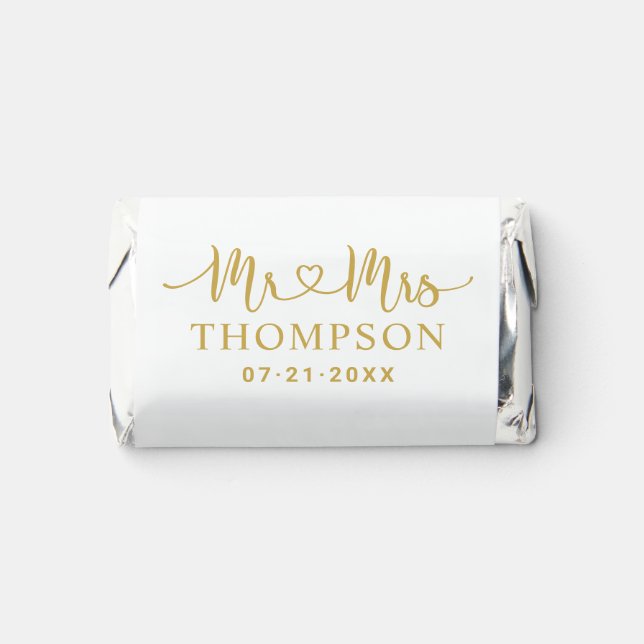 Mr and Mrs Gold Heart Script Personalized Wedding Hershey's Miniatures (Front)