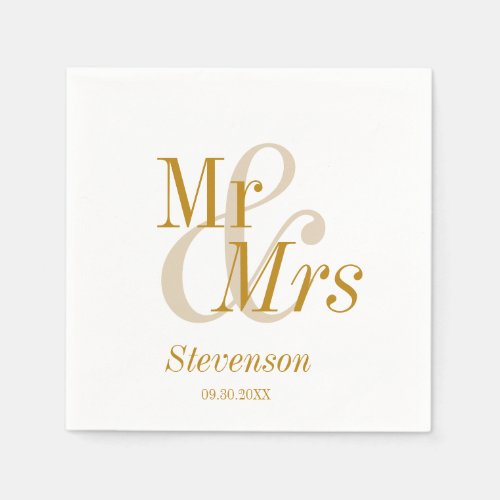 Mr and Mrs Gold Script Modern Minimal Wedding  Napkins