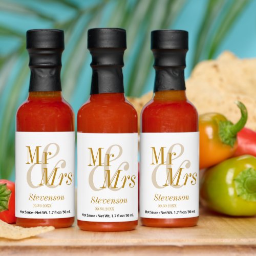 Mr and Mrs Gold Script Wedding Gift Favor Hot Sauces