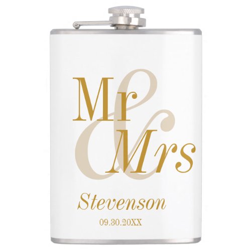 Mr and Mrs Gold Script Wedding Gift Flask