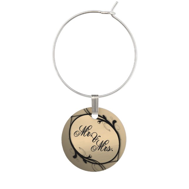 Mr and Mrs Gold Wine Tag Charm (Front)