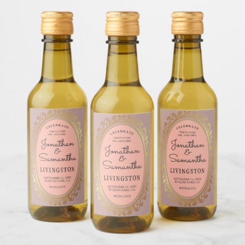 Mr and Mrs Gold Wreath Couples Shower Rose Wine Label