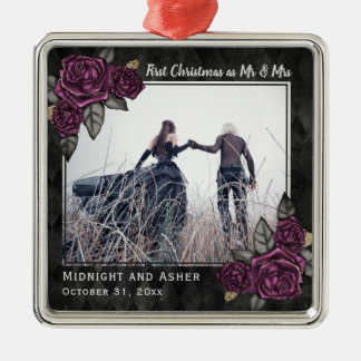 Mr and Mrs Gothic Rose Christmas Metal Ornament