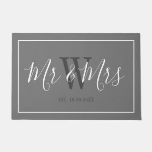 Mr And Mrs Grey Script Wedding Monogram Doormat