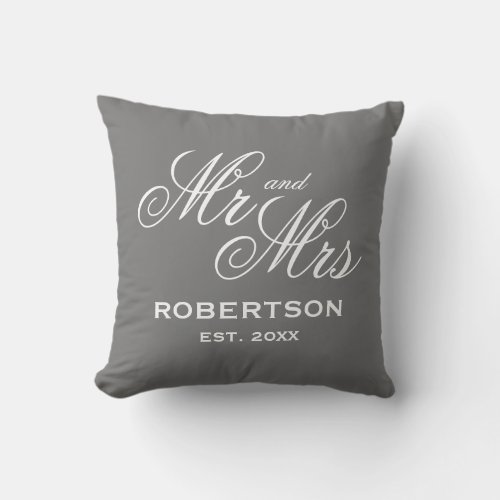 Mr and Mrs grey throw pillow gift for newlyweds