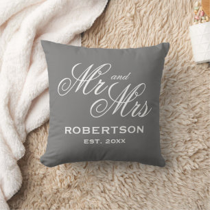 Mr and Mrs grey throw pillow gift for newlyweds
