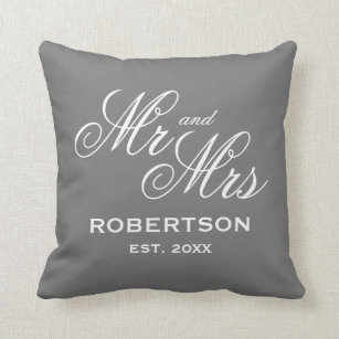 Mr and Mrs grey throw pillow gift for newlyweds