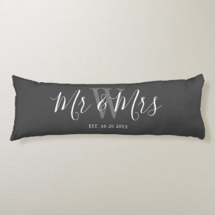Mr and Mrs Grey White Script Custom Monogram  Body Pillow