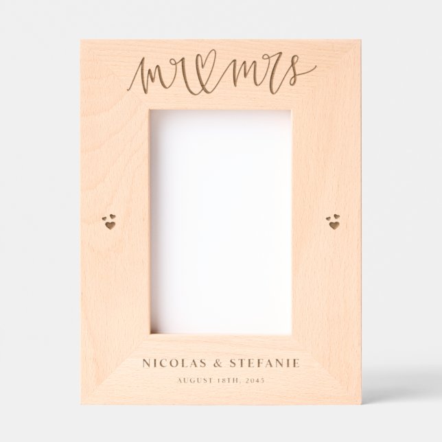 Mr. and Mrs. Heart Calligraphy Wedding Photo Engraved Frames (Front)