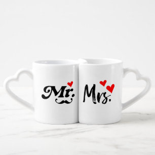 Mr and Mrs Heart Handle Mug Set couple's Gift