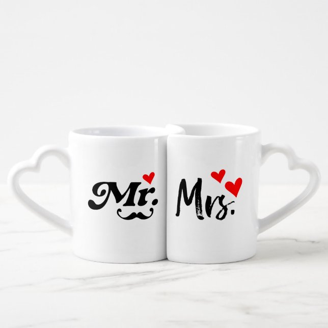 Mr and Mrs Heart Handle Mug Set couple's Gift (Front Nesting)