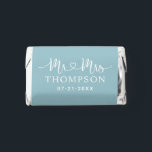 Mr and Mrs Heart Script Aqua Blue Custom Wedding Hershey's Miniatures<br><div class="desc">Elegant custom wedding Hershey's Chocolate Miniatures candy favors include a modern and minimal "Mr and Mrs" design in heart calligraphy script featuring a monogram of the married couple's last name and wedding date in stylish text that can be personalized. The back includes a simple and sweet thank you message to...</div>