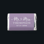 Mr and Mrs Heart Script Purple Custom Wedding Hershey's Miniatures<br><div class="desc">Elegant custom wedding Hershey's Chocolate Miniatures candy favors include a modern and minimal "Mr and Mrs" design in heart calligraphy script featuring a monogram of the married couple's last name and wedding date in stylish text that can be personalized. The back includes a simple and sweet thank you message to...</div>