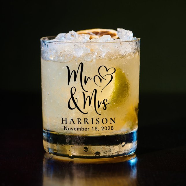 Mr And Mrs Hearts Wedding  Whiskey Glass (Creator Uploaded)