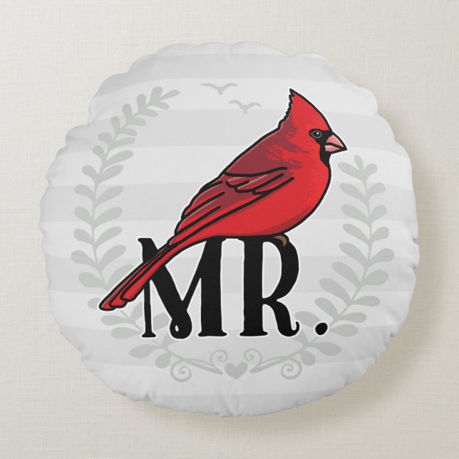 Mr and Mrs His and Hers Mr. Cardinal Round Pillow (Front)