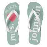 Mr. And Mrs. Honeymoon Heart - Teal Pink Flip Flops at Zazzle