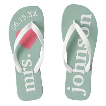 Mr. And Mrs. Honeymoon Heart - Teal Pink Flip Flops by MarshShoes at Zazzle