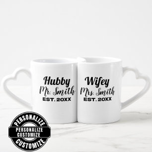 Mr. and Mrs. Hubby and Wifey Custom Couple Coffee Mug Set