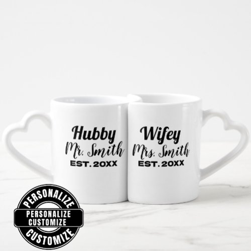 Mr and Mrs Hubby and Wifey Custom Couple  Coffee Mug Set