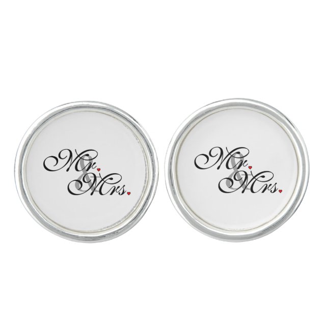 Mr. and Mrs. Husband Wife His Her Newly Weds Cufflinks (Front)