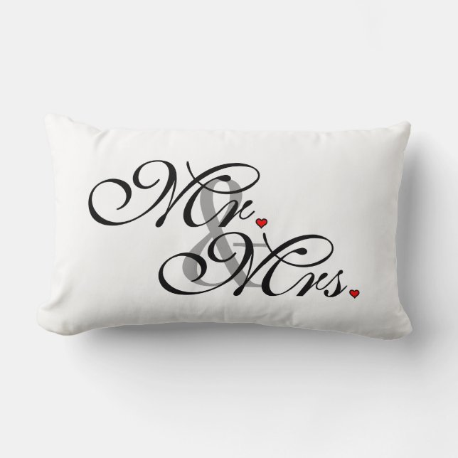 Mr. and Mrs. Husband Wife His Her Newly Weds Lumbar Pillow (Front)