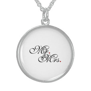 Mr. and Mrs. Husband Wife His Her Newly Weds Sterling Silver Necklace