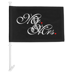 Mr. and Mrs. Husband Wife His Hers Newly Weds Car Flag