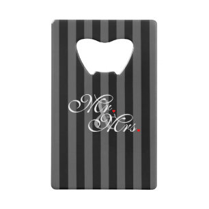 Mr. and Mrs. Husband Wife His Hers Newly Weds Credit Card Bottle Opener
