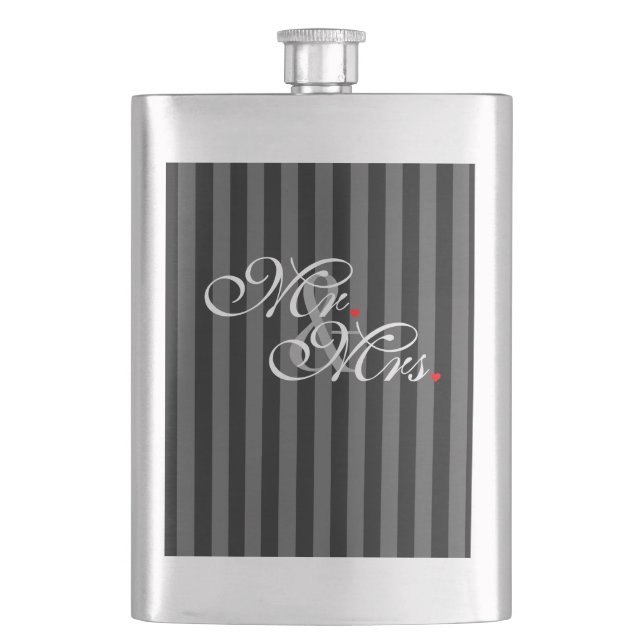 Mr. and Mrs. Husband Wife His Hers Newly Weds Hip Flask (Front)