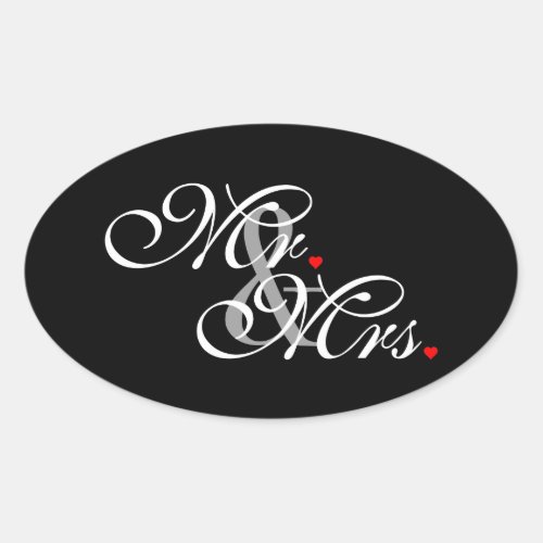 Mr and Mrs Husband Wife His Hers Newly Weds Oval Sticker