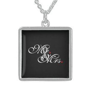 Mr. and Mrs. Husband Wife His Hers Newly Weds Sterling Silver Necklace