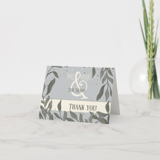Mr. and Mrs.  Inspirivity Wedding Elegant Leaves Thank You Card (Front)