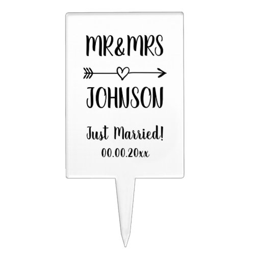 Mr and Mrs just married custom wedding cake topper