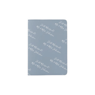 Mr and Mrs Just Married Dusty Blue Honeymoon Passport Holder