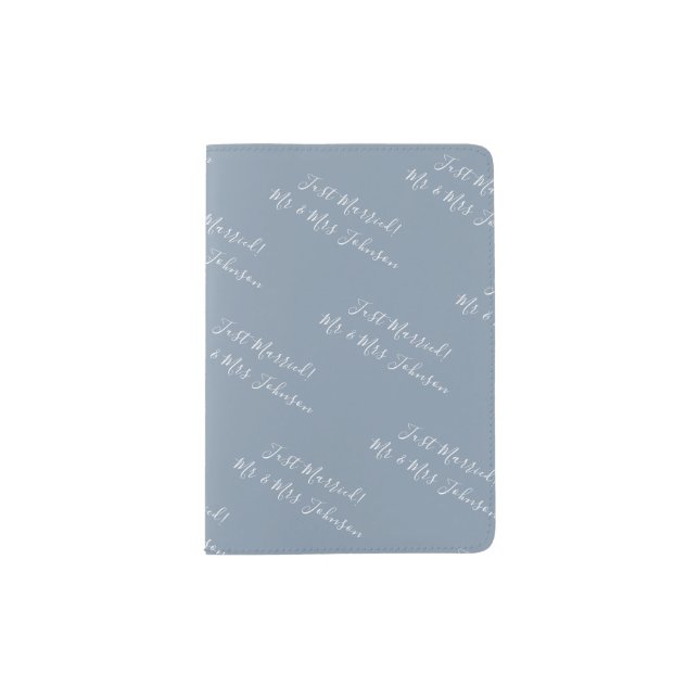 Mr and Mrs Just Married Dusty Blue Honeymoon Passport Holder (Front)