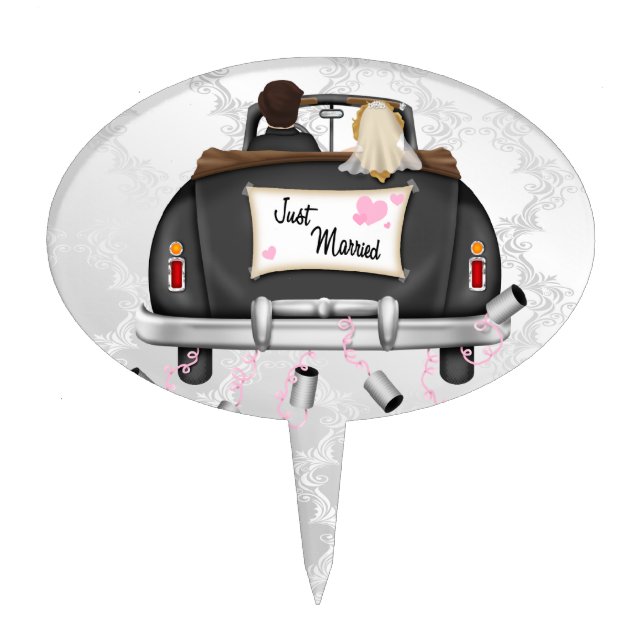 Mr and Mrs Just Married Wedding Car Cake Topper (Front)