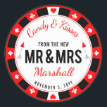 Mr and Mrs Las Vegas Poker Chip Wedding Favor Classic Round Sticker<br><div class="desc">Something sweet for your guests with round badge like a poker chip,  Las Vegas style branding. Also available printed on a favor bag.</div>