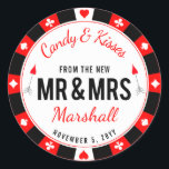 Mr and Mrs Las Vegas Poker Chip Wedding Favor Classic Round Sticker<br><div class="desc">Something sweet for your guests with round badge like a poker chip,  Las Vegas style branding. Also available printed on a favor bag.</div>