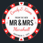Mr and Mrs Las Vegas Poker Chip Wedding Favor Classic Round Sticker<br><div class="desc">Something sweet for your guests with round badge like a poker chip,  Las Vegas style branding. Also available printed on a favor bag.</div>