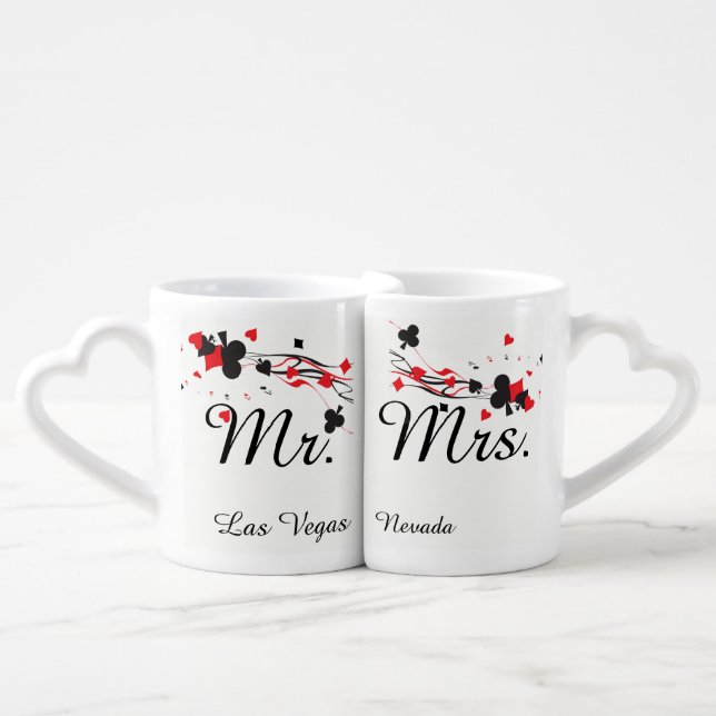 Mr and Mrs Las Vegas Wedding Coffee Mug Set (Front Nesting)