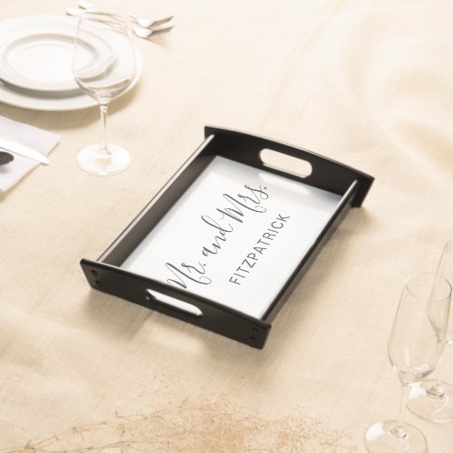 Mr and Mrs Last Name Elegant Newlywed Wedding Serving Tray