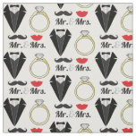 Mr. and Mrs. Lips Mustache Ring Tuxedo Wedding Fabric