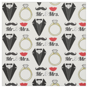 Mr. and Mrs. Lips Mustache Ring Tuxedo Wedding Fabric