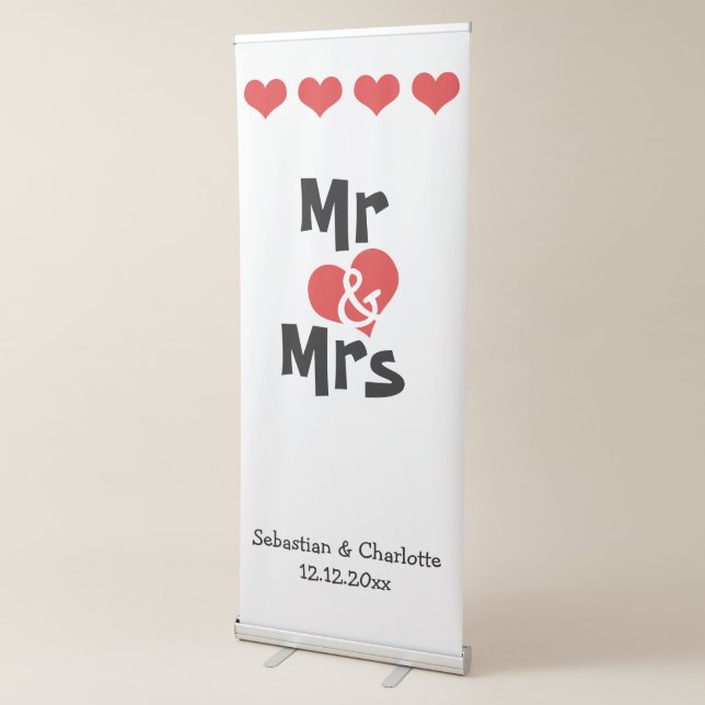 Mr and Mrs Love Heart Wedding Personalized Retractable Banner (3/4)