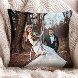 Mr. and Mrs. Love Wedding Photo Throw Pillow<br><div class="desc">Celebrate your love with our Mr. and Mrs. Love Wedding Photo Throw Pillow,  featuring two personalized photos and an elegant design. This custom pillow is perfect for newlyweds or a wedding anniversary,  showcasing your favorite wedding moments and adding a special touch to your home décor!</div>