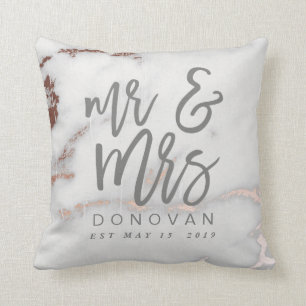 MR AND MRS MARBLE AND ROSE GOLD CUSHION