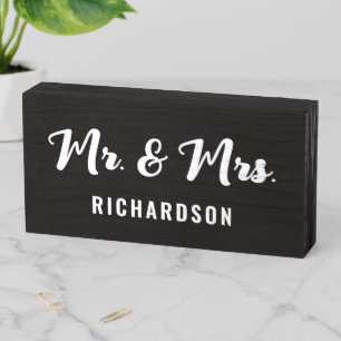 Mr And Mrs Married Couple Family Name Black White Wooden Box Sign