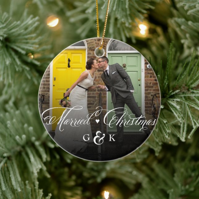 Mr And Mrs Married First Christmas Photo Wedding Ceramic Ornament (Tree)